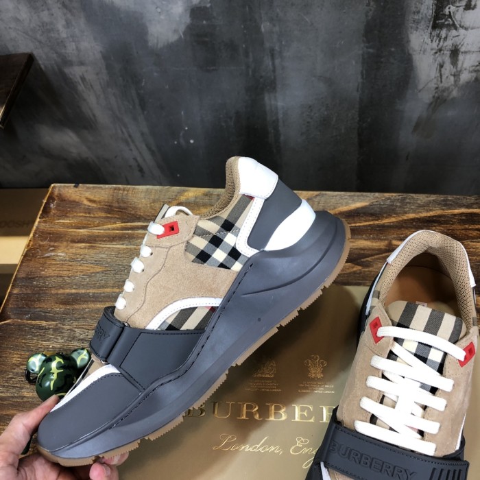 Burberry Ramsey Vintage Check Suede Leather Sneakers Grey Archive Beige