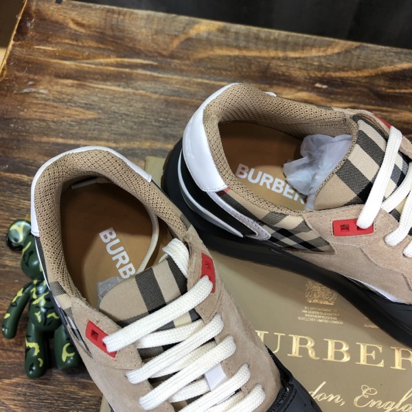 Burberry Ramsey Vintage Check Suede Leather Sneakers Grey Archive Beige