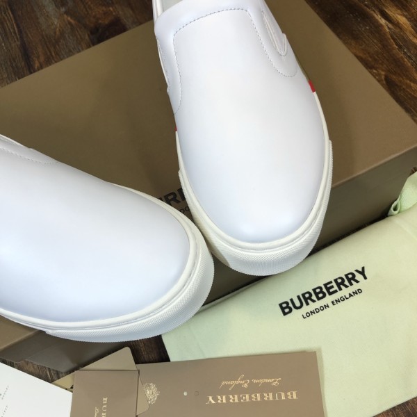 Burberry Cow Leather, Leather Low top Stylish Skateboarding Shoes Bright White