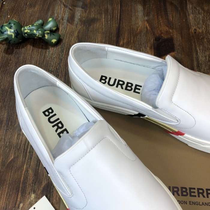 Burberry Cow Leather, Leather Low top Stylish Skateboarding Shoes Bright White