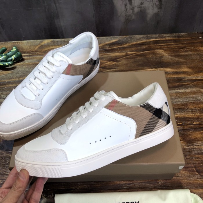 Burberry Leather Suede and House Check Sneakers Optic White