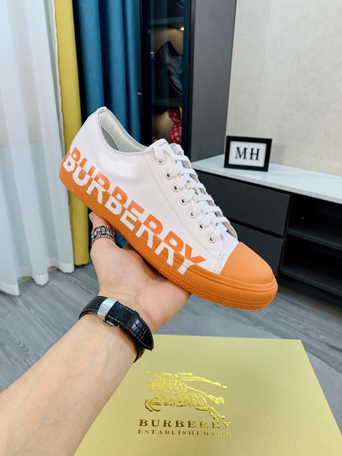Burberry Larkhall Logo Low Top Canvas Shoes White Orange