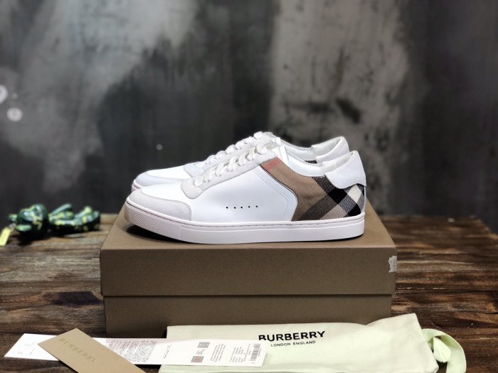 Burberry Leather Suede and House Check Sneakers Optic White
