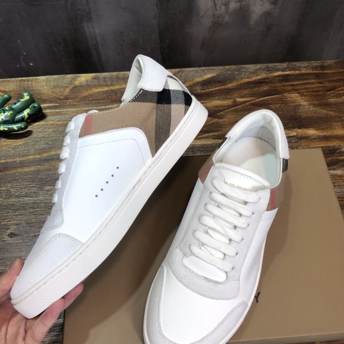 Burberry Leather Suede and House Check Sneakers Optic White
