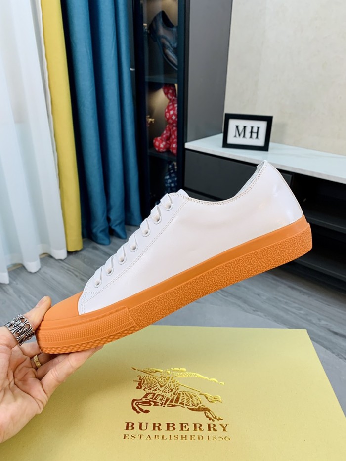 Burberry Larkhall Logo Low Top Canvas Shoes White Orange