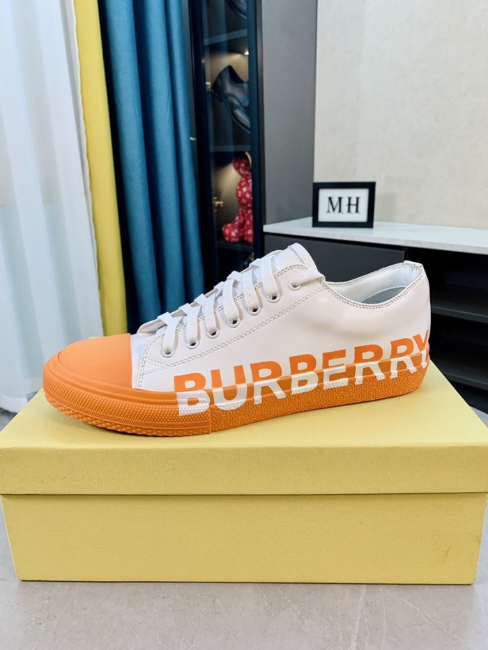Burberry Larkhall Logo Low Top Canvas Shoes White Orange