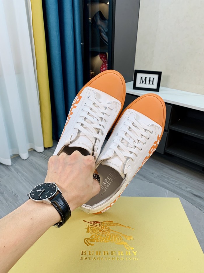 Burberry Larkhall Logo Low Top Canvas Shoes White Orange