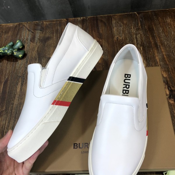 Burberry Cow Leather, Leather Low top Stylish Skateboarding Shoes Bright White