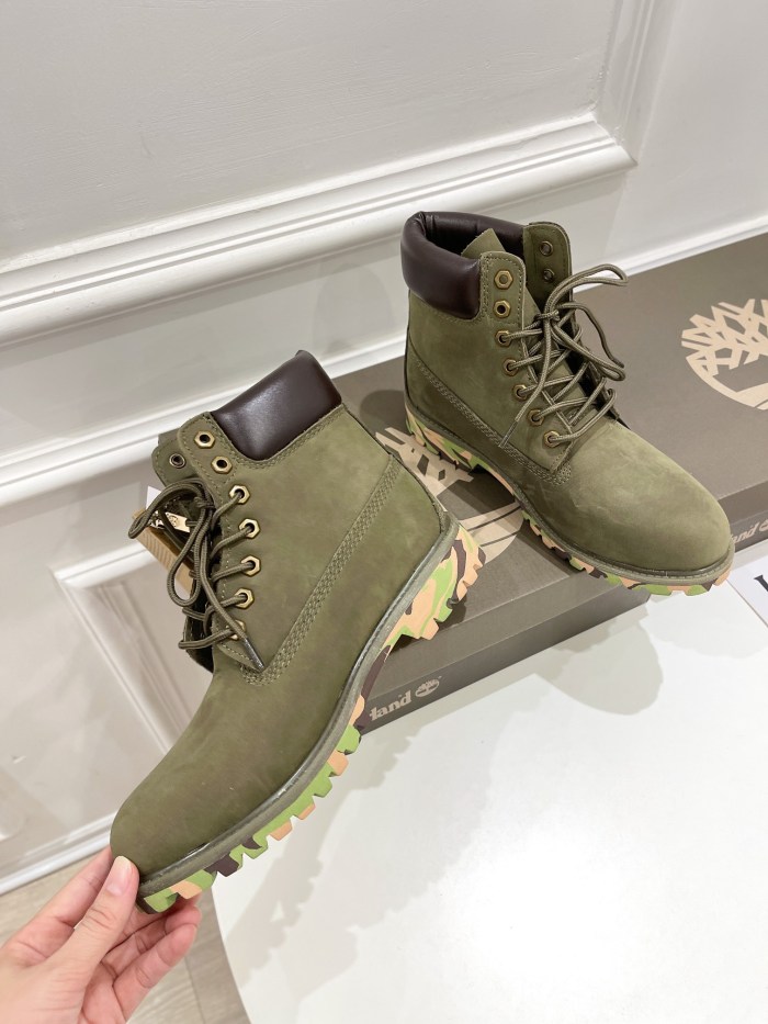 Timberland ICON 6IN PREMIUM BOOT ARMY GREEN NUBUCK WITH CAMO OUTSOLE TB06716B Men's Boots 6 Inch Premium Boots Work Boots