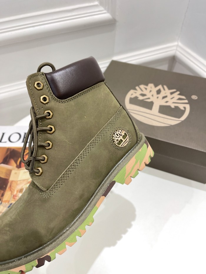 Timberland ICON 6IN PREMIUM BOOT ARMY GREEN NUBUCK WITH CAMO OUTSOLE TB06716B Men's Boots 6 Inch Premium Boots Work Boots