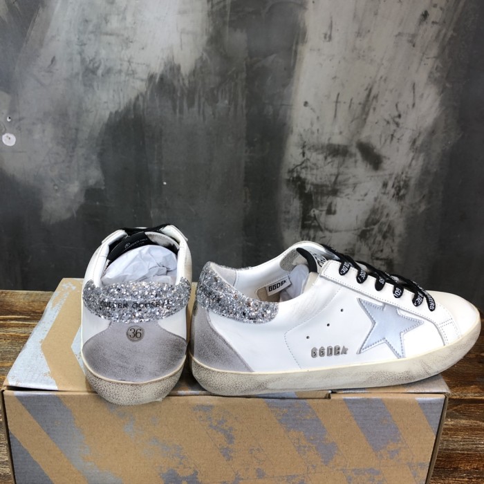 Golden Goose Super-Star Casual Shoes Women's White Sequins With Sparkling Tail Old-fashioned