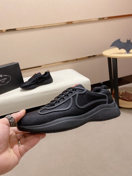 Prada America's Cup leather comfortable lace-up low-top casual shoes for men black