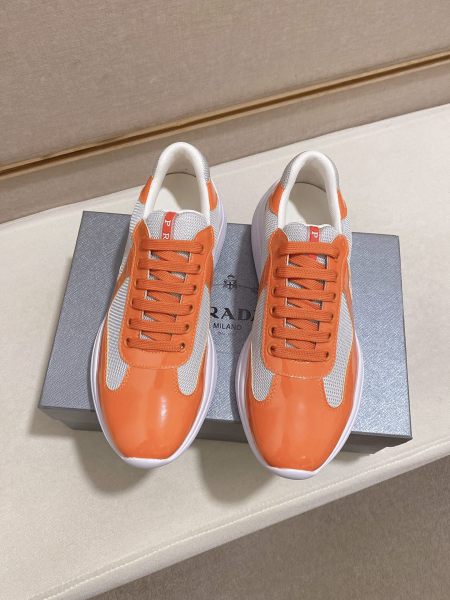 Prada America's Cup Patent leather, comfortable and versatile, low-top, casual shoes, men's style, white and orange
