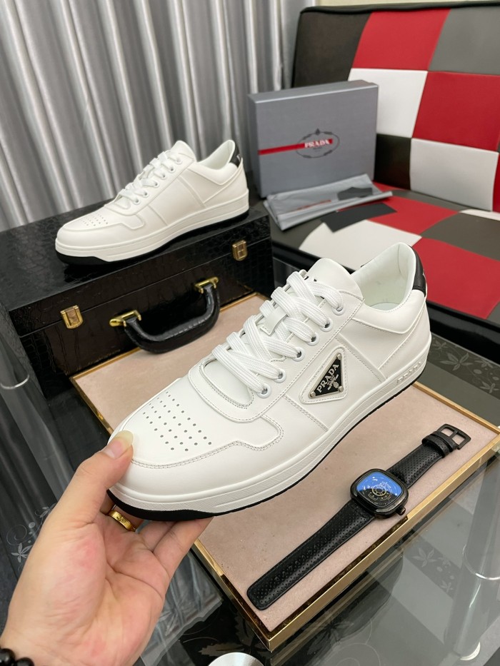 PRADA Downtown Perforated Leather Sneakers 'White Black'