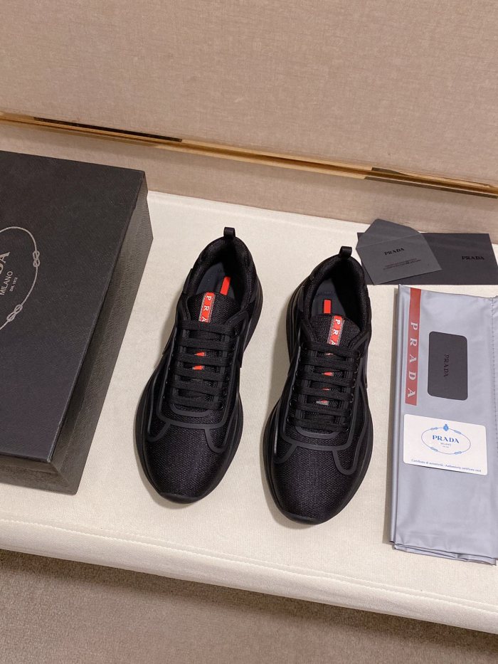 Prada America's Cup leather comfortable lace-up low-top casual shoes for men black