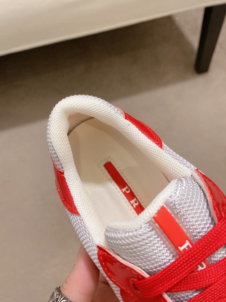 Prada America's Cup Patent leather fabric round toe fashion low top lifestyle casual shoes for women silver red