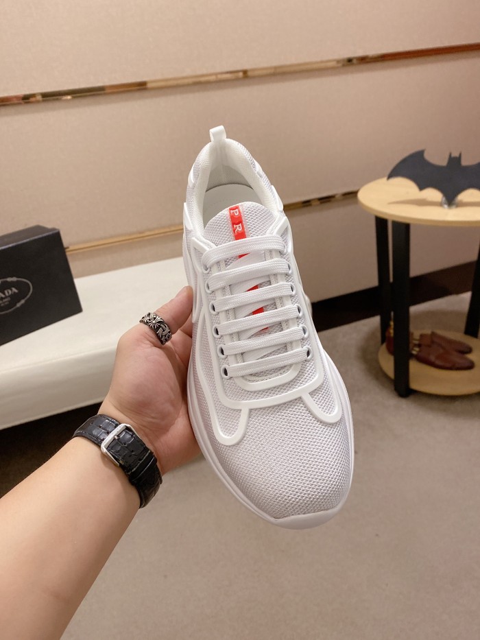 Prada America's Cup Lambskin leather sports low-top lifestyle shoes men's white