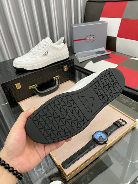 PRADA Downtown Perforated Leather Sneakers 'White Black'