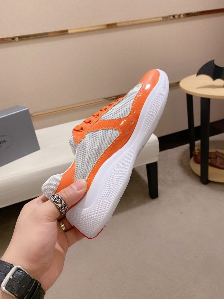 Prada America's Cup Patent leather, comfortable and versatile, low-top, casual shoes, men's style, white and orange