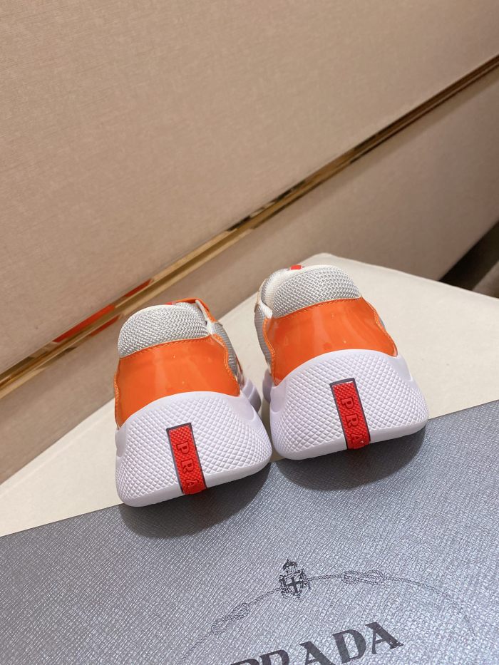 Prada America's Cup Patent leather, comfortable and versatile, low-top, casual shoes, men's style, white and orange