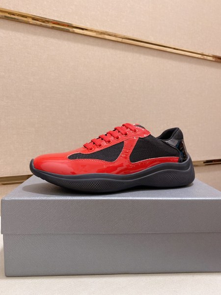 Prada America's Cup Patent leather shock-absorbing, non-slip, wear-resistant and breathable low-top sports shoes for men, red and black