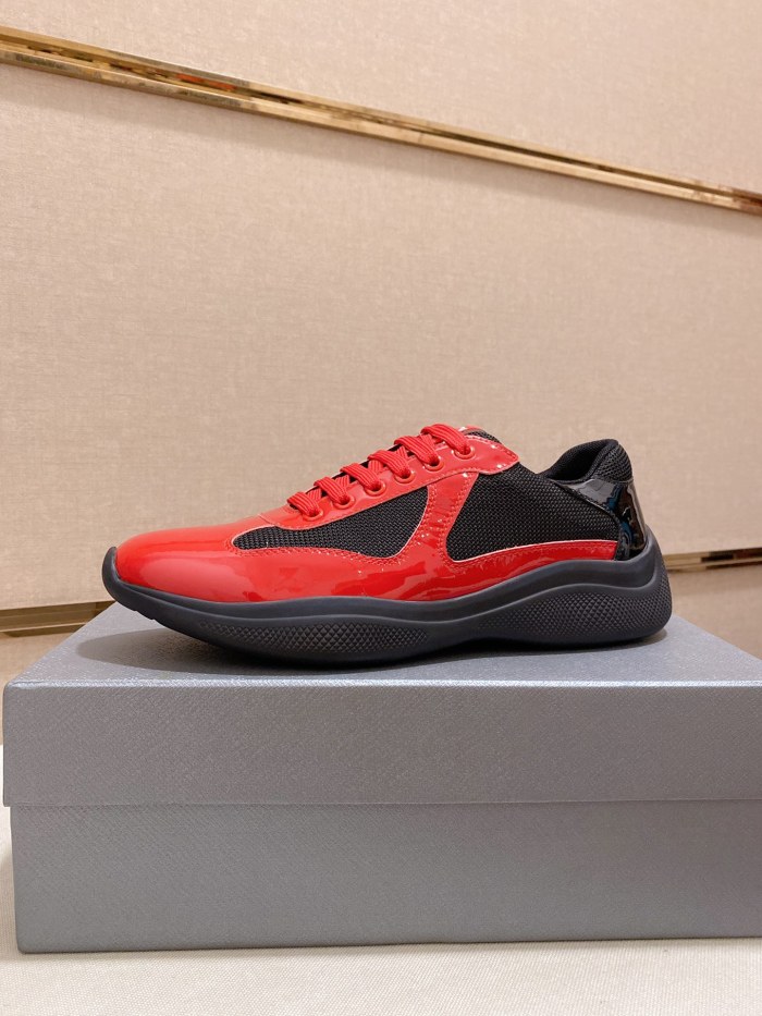 Prada America's Cup Patent leather shock-absorbing, non-slip, wear-resistant and breathable low-top sports shoes for men, red and black