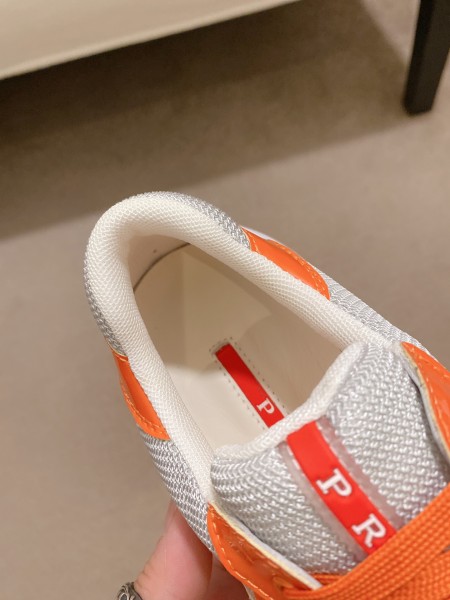 Prada America's Cup Patent leather, comfortable and versatile, low-top, casual shoes, men's style, white and orange