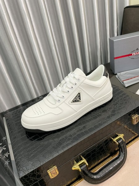 PRADA Downtown Perforated Leather Sneakers 'White Black'