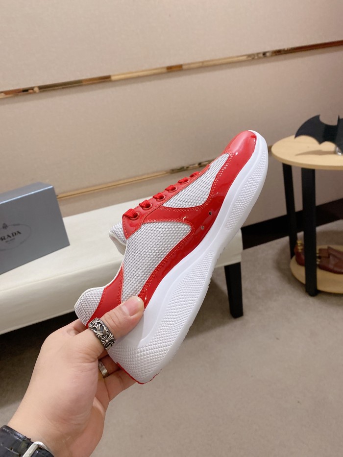 Prada America's Cup Patent leather fabric round toe fashion low top lifestyle casual shoes for women silver red