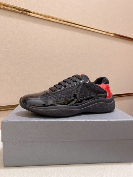 Prada America's Cup Patent leather round toe lace-up shock-absorbing low-top sports casual shoes for men black and red