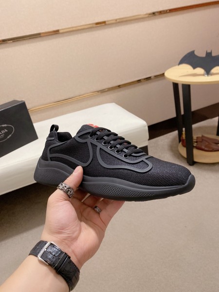 Prada America's Cup leather comfortable lace-up low-top casual shoes for men black