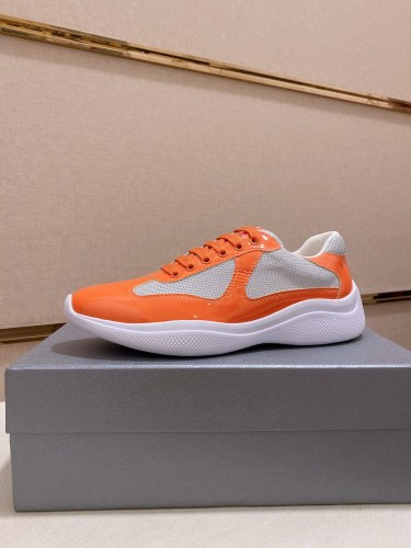 Prada America's Cup Patent leather, comfortable and versatile, low-top, casual shoes, men's style, white and orange