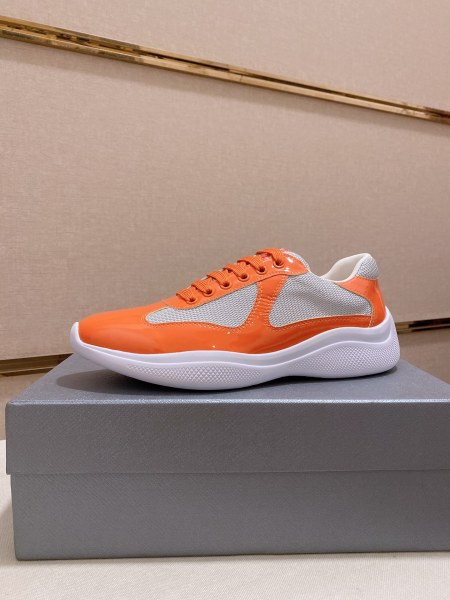 Prada America's Cup Patent leather, comfortable and versatile, low-top, casual shoes, men's style, white and orange