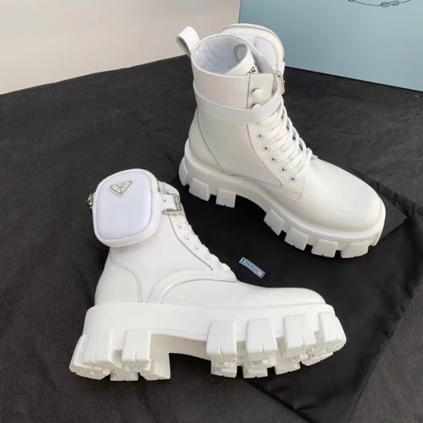 Prada Monolith 55mm Pouch Ankle Boots White Leather