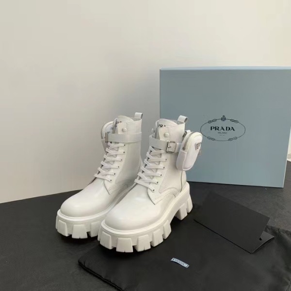 Prada Monolith 55mm Pouch Ankle Boots White Leather