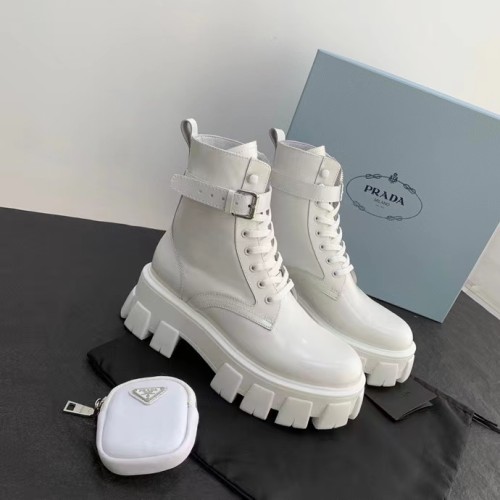 Prada Monolith 55mm Pouch Ankle Boots White Leather