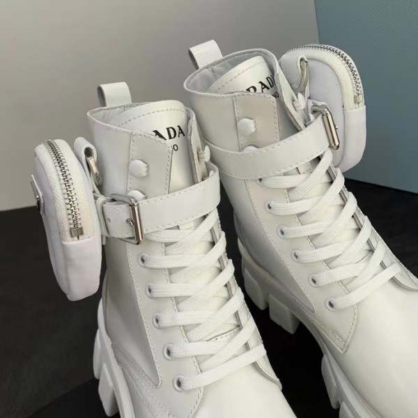 Prada Monolith 55mm Pouch Ankle Boots White Leather