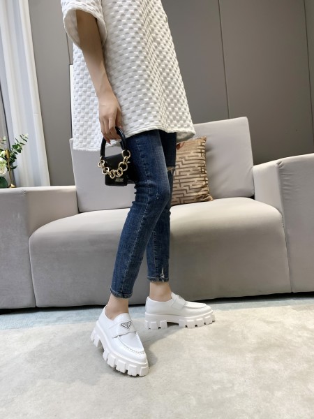 PRADA Brushed Leather Pointy Monolith Loafers 'White' Women's