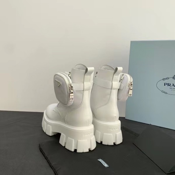 Prada Monolith 55mm Pouch Ankle Boots White Leather