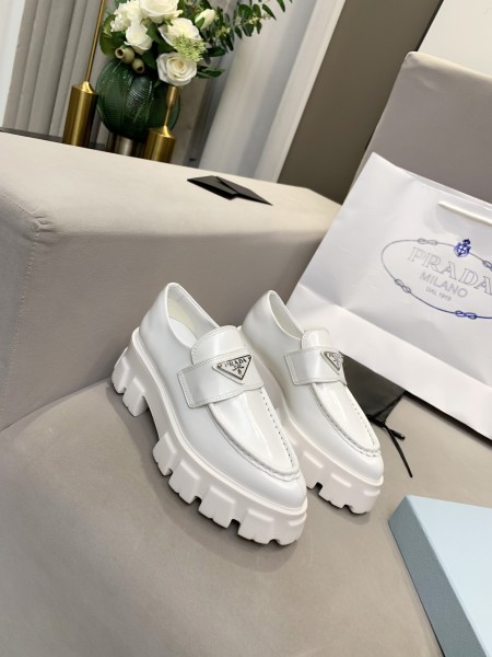 PRADA Brushed Leather Pointy Monolith Loafers 'White' Women's