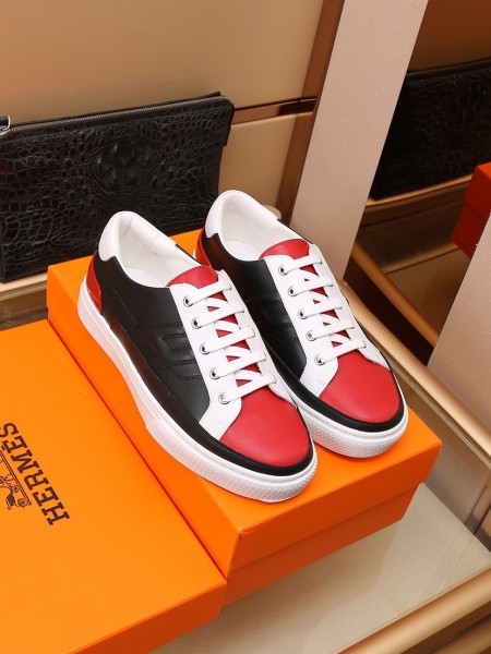 HERMES Deep Low Top Stylish Skateboarding Shoes Men's Black Red