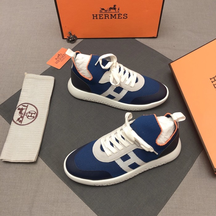 HERMES Crew Low top Casual Shoes Men's Blue White Black