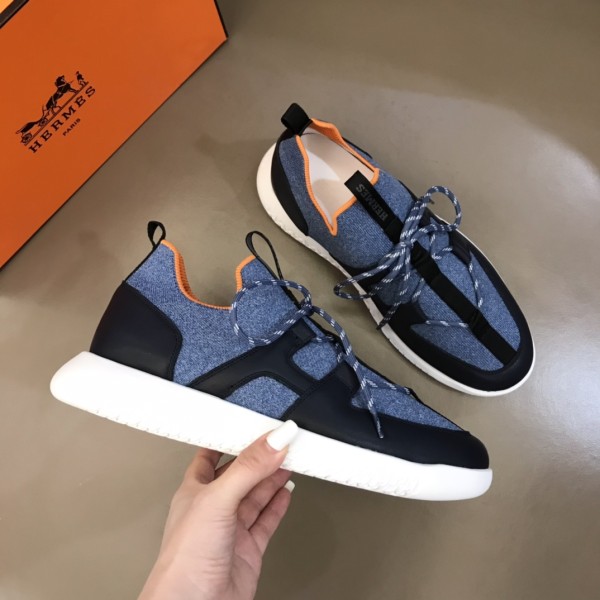 HERMES Duel Low Top Casual Shoes Men's Marine Blue