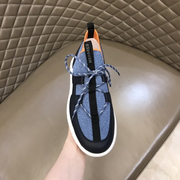HERMES Duel Low Top Casual Shoes Men's Marine Blue