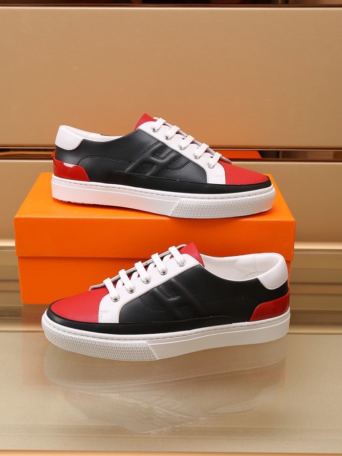 HERMES Deep Low Top Stylish Skateboarding Shoes Men's Black Red