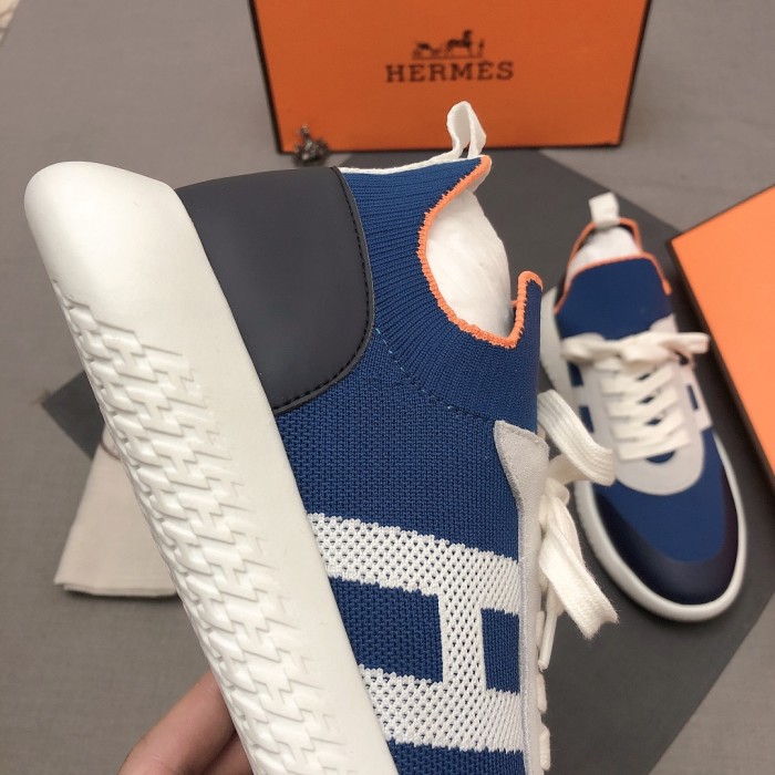 HERMES Crew Low top Casual Shoes Men's Blue White Black