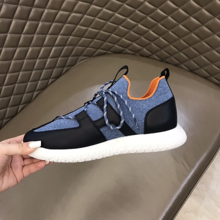 HERMES Duel Low Top Casual Shoes Men's Marine Blue