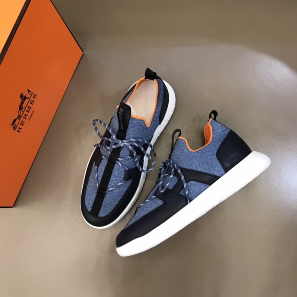 HERMES Duel Low Top Casual Shoes Men's Marine Blue