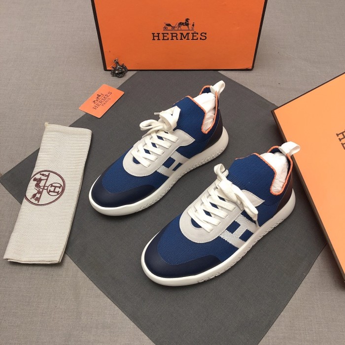 HERMES Crew Low top Casual Shoes Men's Blue White Black