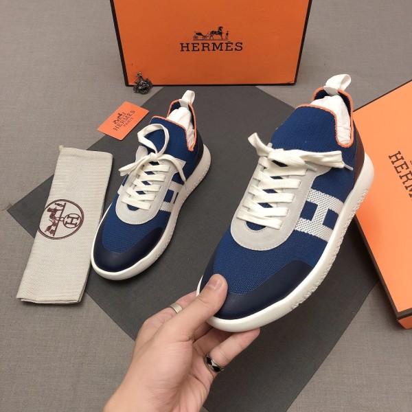 HERMES Crew Low top Casual Shoes Men's Blue White Black
